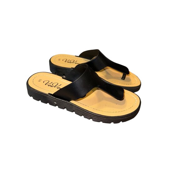 Black VeeVee Womens Size 5/6 Slip-On Toe Loop Sandals With Cushioned Sole - Picture 3 of 7